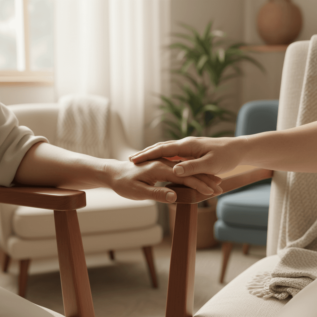 Physical therapist guiding patient balance assessment at home